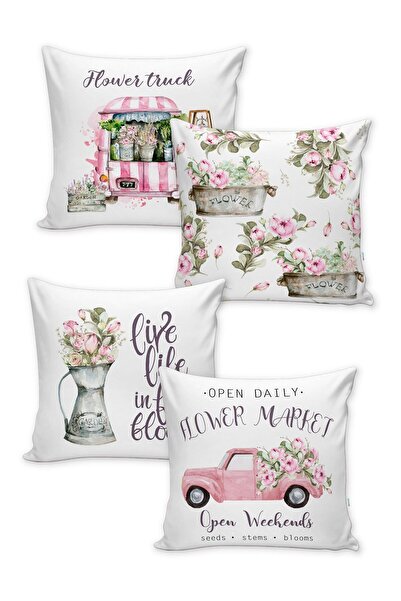 milroma غطاء وسادة مطبوع رقميًا مكون من 4 قطع منقوش باللون الوردي الربيعي