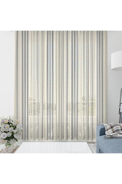 Evmila Modern Çizgili Desenli Tül Perde