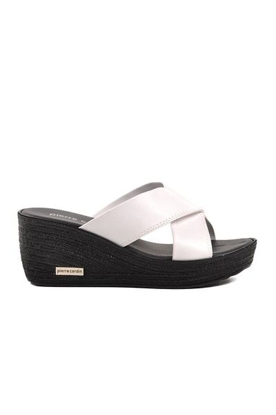 Pierre Cardin 3513 شبشب نسائي ذو نعل إسفين أبيض