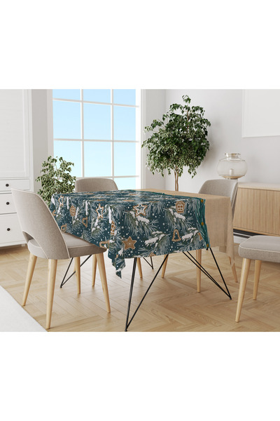 Evmila Yılbaşı Desenli Kadife Doku Masa Örtüsü
