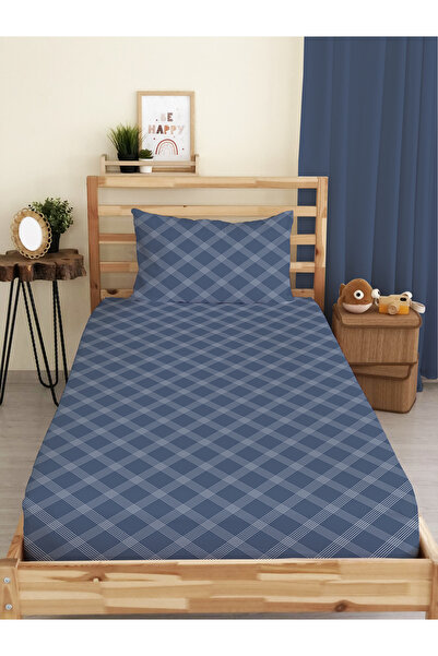 Evmila Синій односпальний комплект простирадл з гумкою та сучасним візерунком