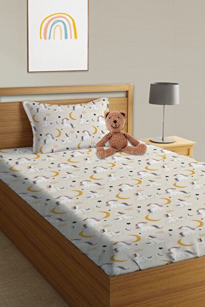 Evmila طقم ملاءات مرنة منقوشة على شكل وحيد القرن باللون الأبيض للأطفال