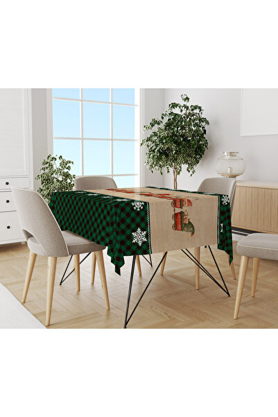 Evmila Yılbaşı Desenli Kadife Doku Masa Örtüsü