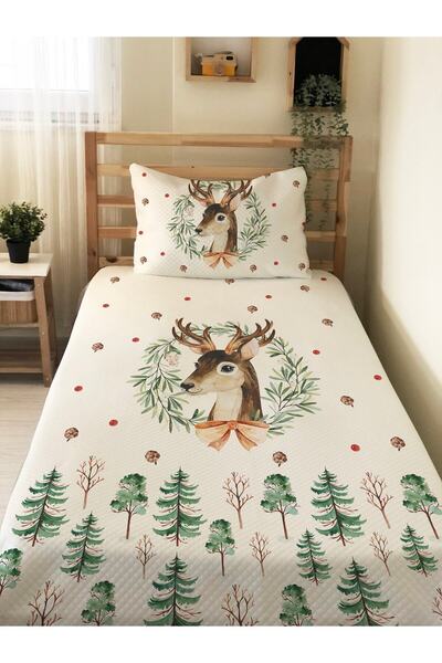 Evmila Deer Patterned Baby and Kids Printed Single Pique Set 160 X 220 cm White