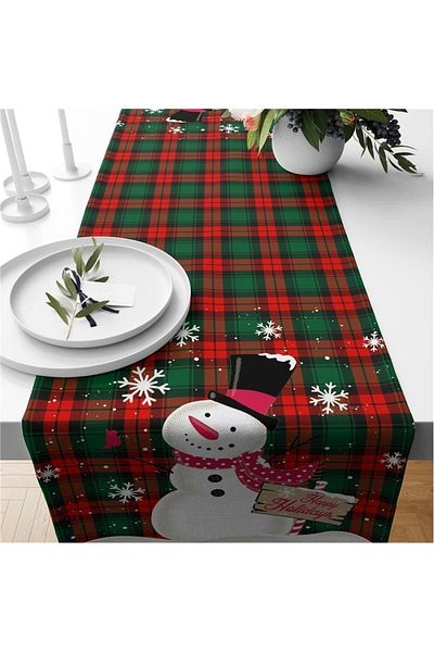 milroma New Year's Themed Snowman Patterned Velvet Runner