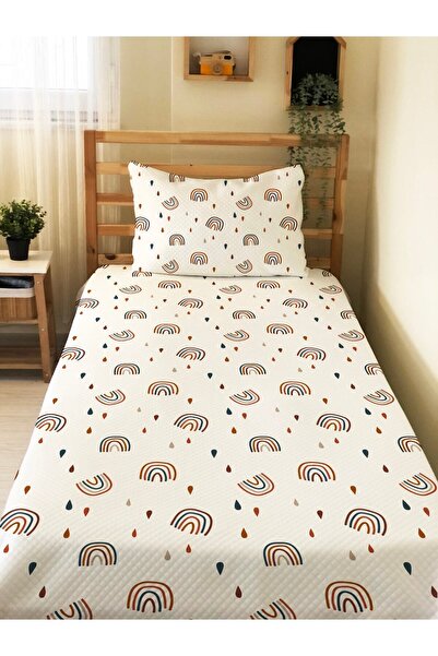 Evmila طقم بيكيه فردي مطبوع عليه قوس قزح للأطفال والرضع مقاس 160 × 220 سم أبيض