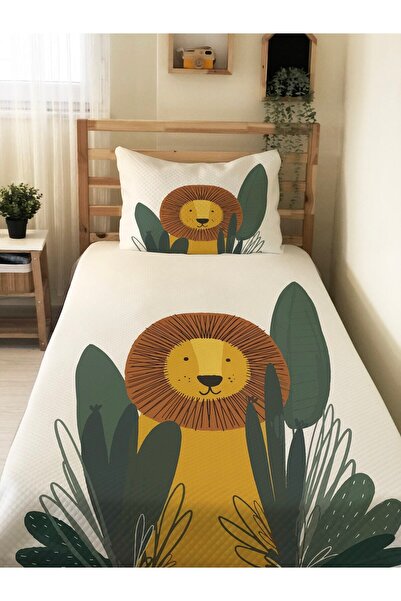Evmila Aslan Desenli Bebek Ve Çocuk Baskılı Tek Kişilik Pike Takımı 160 X 220...