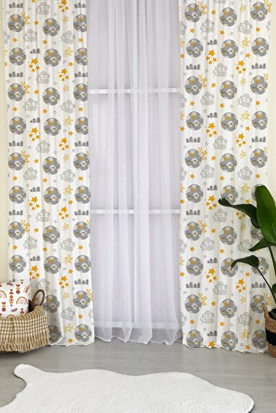 milroma Κουρτίνα φόντου παιδικού δωματίου με γκρι σχέδιο φεγγαριού