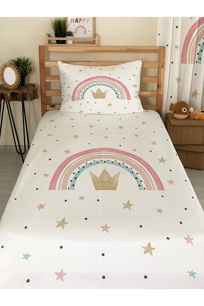 milroma MİLROMA Rainbow Patterned Baby and Kids Printed Single Pique Set 160x230 White