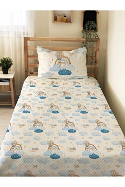 Evmila طقم بيكيه مفرد مطبوع عليه قوس قزح للأطفال والرضع مقاس 160x230 أبيض