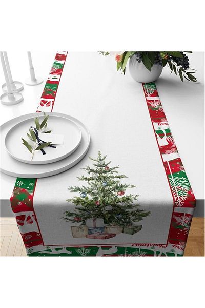 milroma Christmas Themed Christmas Tree Patterned Velvet Runner