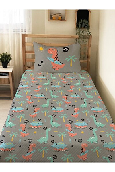 Evmila طقم بيكيه فردي مطبوع عليه ديناصور للأطفال والرضع مقاس 160 × 220 سم رمادي