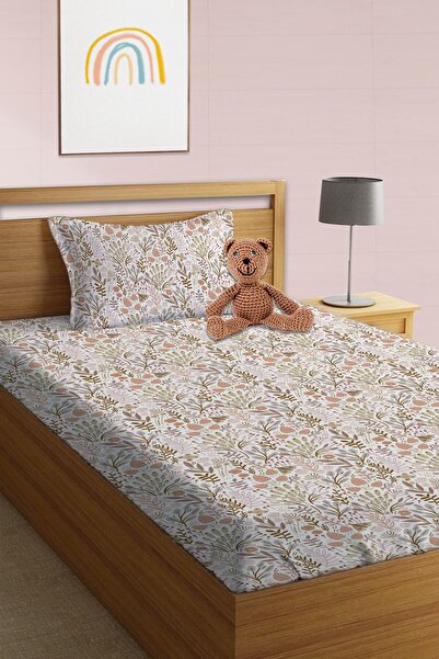 Evmila طقم ملاءة مطاطية مطبوعة بنمط أوراق الشجر مقاس مفرد وطفل باللون الأبيض