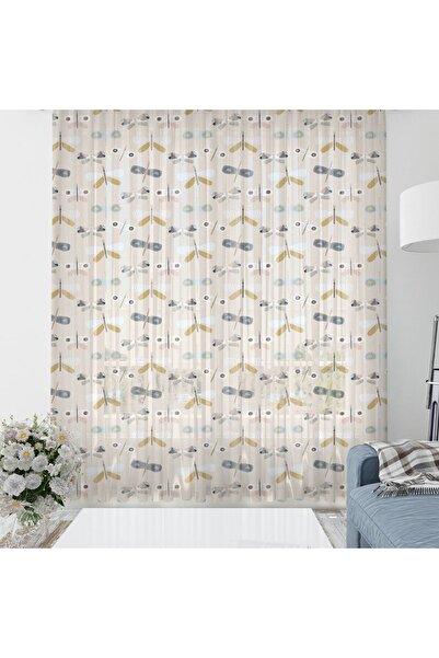 Evmila Baskılı Bebek Ve Çocuk Odası 140x260 Cm Kelebek Desenli Tül Perde - Beyaz