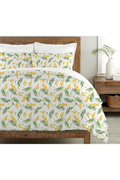 Evmila Mimoza Desen Soft Baskılı Çift Kişilik 200x220 Cm Nevresim Takımı - Beyaz