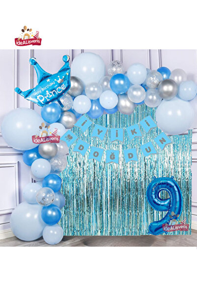 Bkmc Concept Blue Silver Set de lanțuri cu baloane pentru ziua de naștere pri...