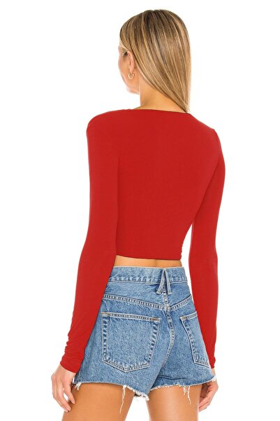 By Kul Design Червоний V-подібний виріз Жіночий кроп-топ