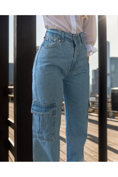 SHEVEGA Блакитні джинси з кишенями, еластичні, для снігу, палаццо, широкі штанини, джинси