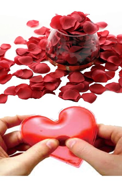 Hyd Hediyelik Sevgililer Günü Hediyesi Kumaş Gül Yaprakları Eşliğinde Isıtmalı Kalp Jel