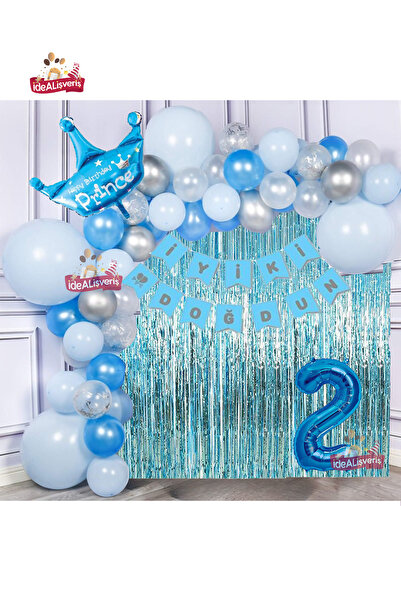 Bkmc Set de lanțuri cu baloane pentru ziua de naștere, Concept Blue Silver, p...