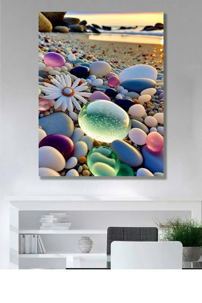 PrintiesPlus Renkli Taşlar 2 Kanvas Tablo Salon Oturma Yatak Odası Ofis Antre Cafe Için Duvar Dekoru