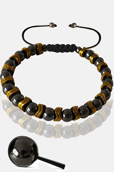 Tesbih Atölyesi Certified Gold Hematite - Terahertz Stone Bracelet (Adjustable)