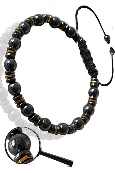 Tesbih Atölyesi Certified Real Hematite - Terahertz Stone Bracelet - Adjustable