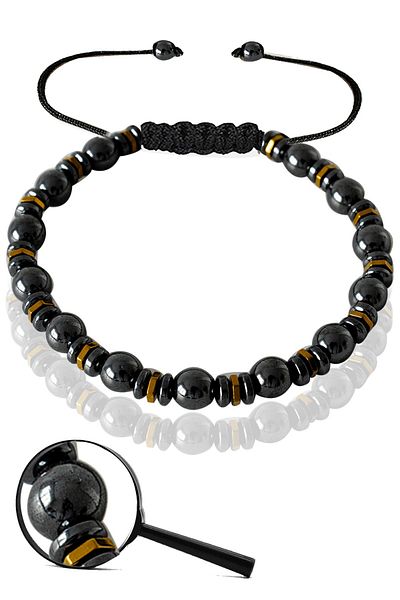 Tesbih Atölyesi Certified Real Hematite - Terahertz Stone Bracelet - Adjustable