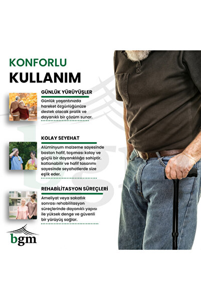 bgm Baston Katlanabilir Denge Bastonu Yüksek Kalite Ayarlanabilir Baston Asa