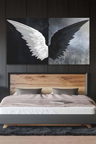 PrintiesPlus Siyah Beyaz Kanatlar Kanvas Duvar Tablo