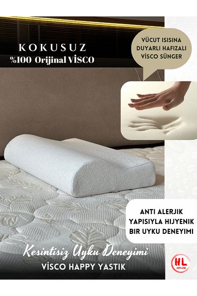 VİSCOHAPPY Orthopedic Neck Support 100% Visco (CAST MOLD) Medical Hygienic Neck Pillow 50x32x10-8 Cm