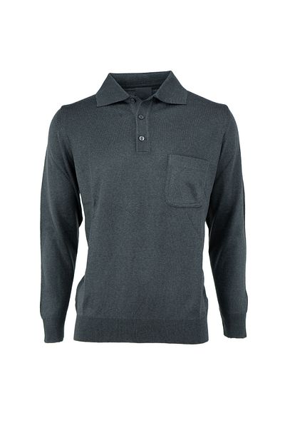 Oppland Men's Long Sleeve Polo Collar Classic Model Pocket Comfortable Cut Full Pattern Wool Woven Sweater