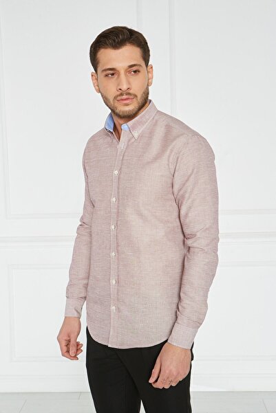 Paşahan Πουκάμισο Giorgianni με γαρνιτούρα με κουμπιά με γιακά μπορντό, λεπτή εφαρμογή