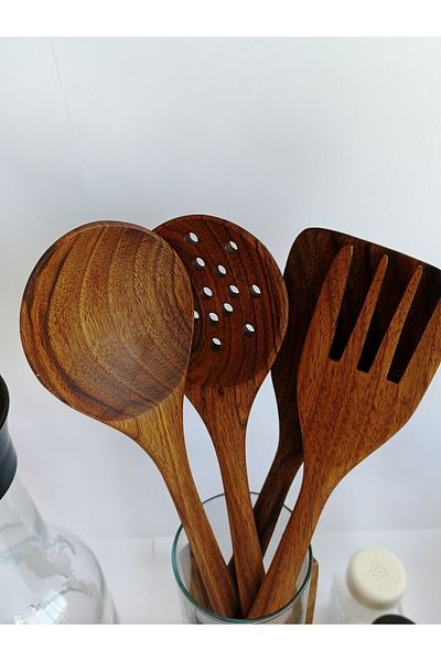 AYSAN Wooden Spoon & Walnut 4-Piece Spoon Set and Spoon Holder