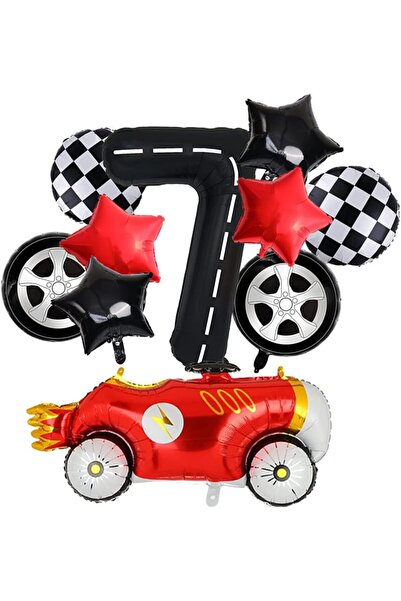 PARTİAVM Vintage Race Car Black Age Figure Balloon Set Race Car Birthday Red ...