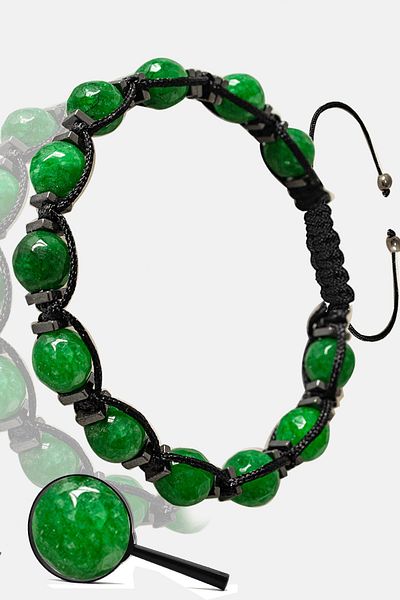 Tesbih Atölyesi Certified Faceted Real Jade Stone Bracelet - Adjustable