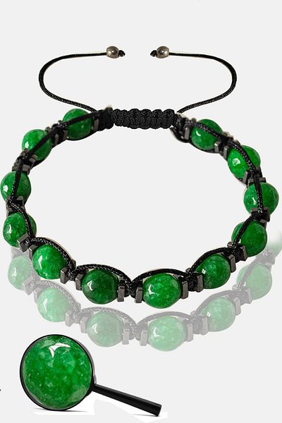 Tesbih Atölyesi Certified Faceted Real Jade Stone Bracelet - Adjustable