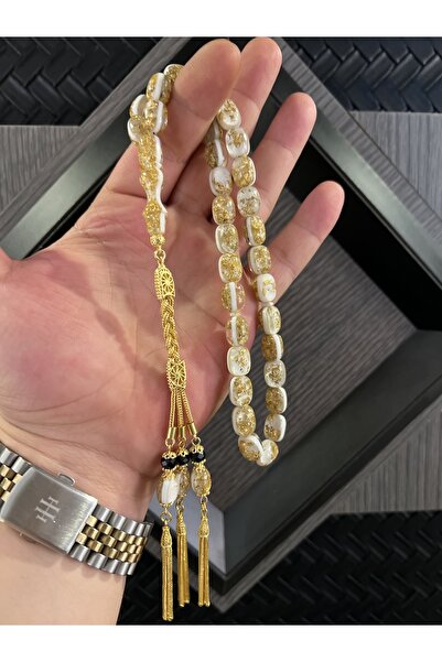 Tesbih-i Hazır Tesbihçilik Çift Sertifikalı Orijinal 24 Ayar Altın Parçacıklı 14 Ayar Özel Tasarım Tesbih