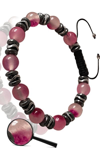 Tesbih Atölyesi Certified Real Pink Color Quartz Stone Bracelet - Adjustable