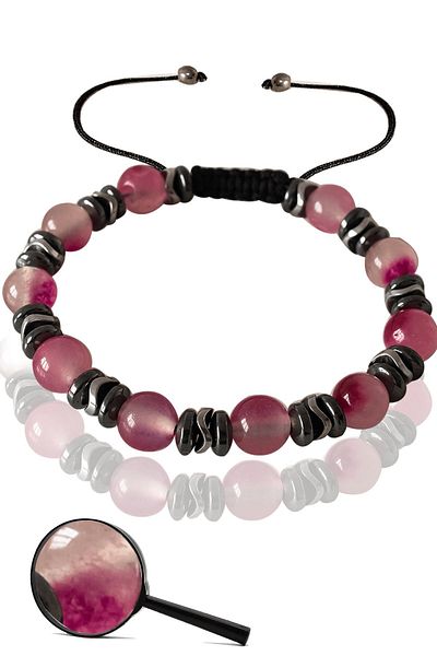 Tesbih Atölyesi Certified Real Pink Color Quartz Stone Bracelet - Adjustable