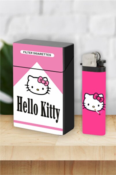 SARANG 2'li Pink Hello Kıtty Çakmak ve Sigara Kutusu Tabakası Seti