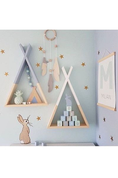 EMTA White Gray Native American Triangle Wooden Shelf 55*32*8