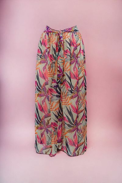 pistore Purple Leaf Print Long Pareo Tie-up Chiffon Women's Beach Dress New Season