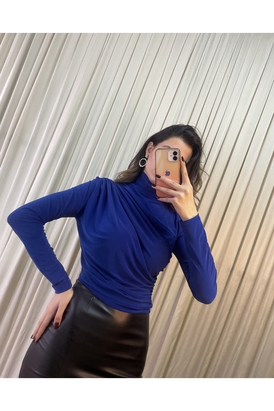 MY DEPO Bluză drapeată pe jumătate cu gât