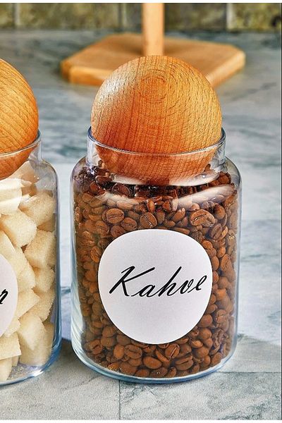 ŞAKİLATA CONCEPT Decorative Coffee Storage Jar with Wooden Ball Lid 800 Ml