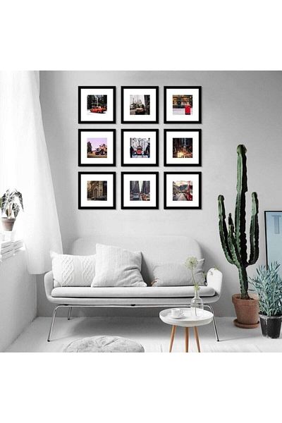 AS TİCARET Decorative Black Frame Set 9 Pieces 20x20 with PVC Glass