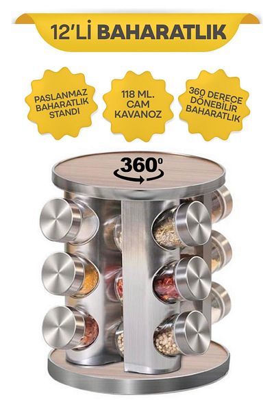 METSHA 12-Piece Rotating Metal Spice Bowl Spice Set 12-Piece Stainless Spinner