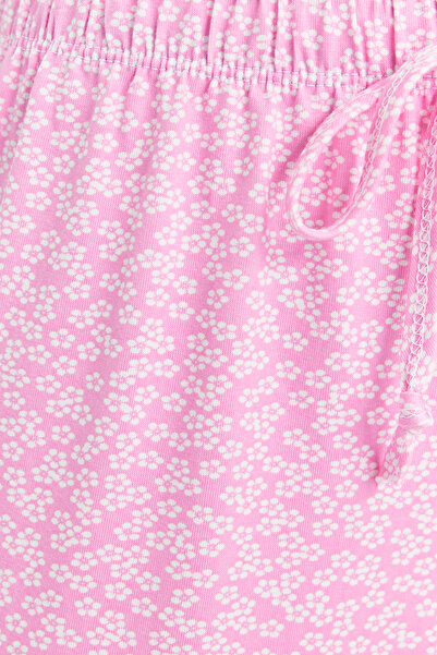 Trendyol Collection Rózsaszín virágos pamut kötött pizsama alsó THMSS23PJ00005