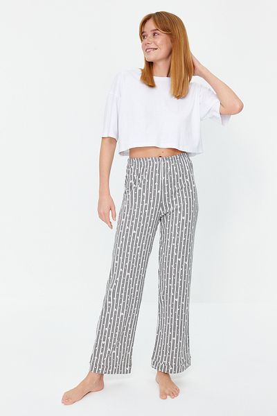 Trendyol Collection Szív antracit pamut csíkos pizsama alsó - THMSS23PJ00002