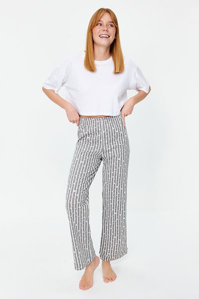 Trendyol Collection Szív antracit pamut csíkos pizsama alsó - THMSS23PJ00002